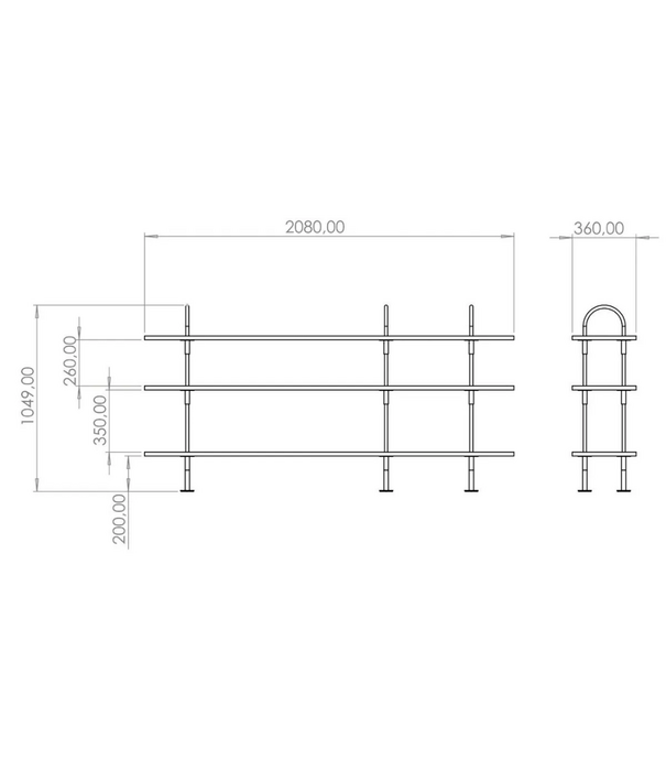 Gubi  Gubi Keen Shelving Unit 208 stainless steel, dark ash 3 shelves