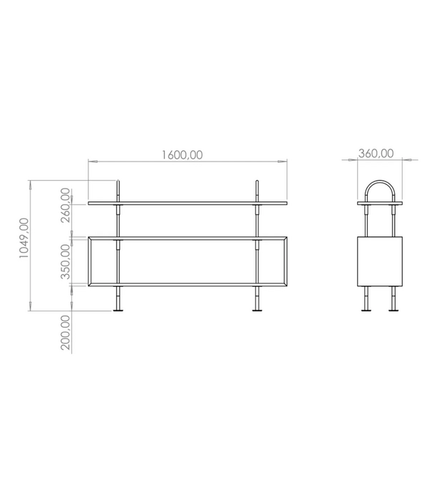 Gubi  Gubi Keen 160 Shelving Unit RVS, donker essen box, 1 plank
