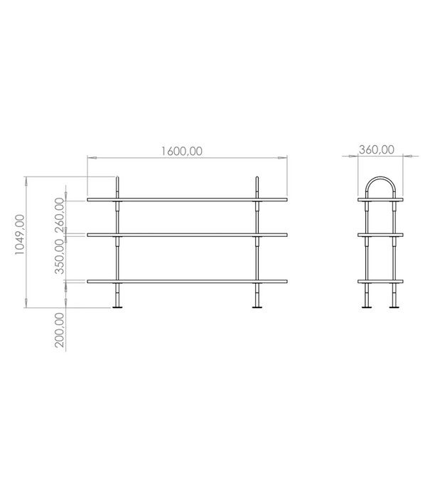 Gubi  Gubi Keen 160 Shelving Unit RVS, essen fineer planken