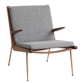 Boomerang HM2 lounge chair noten, Hallingdal 130 grijs