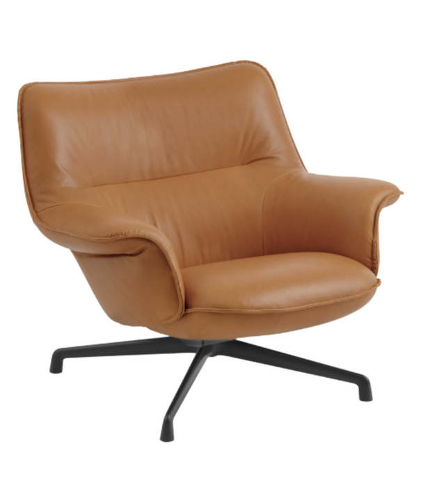 Muuto Muuto Doze Lounge Stoel Low Back cognac Refine leer, black swivel