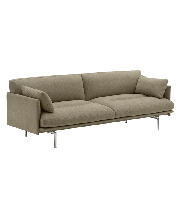 Muuto Outline Soft 2 zits Bank Clay 15 groen, gepolijst aluminium