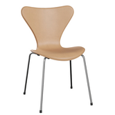 Fritz Hansen Series 7 rand gestikt warm ecru tuigleer, chroom poten