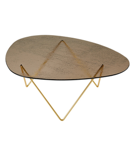Gubi Pedrera Coffee Table structured glass, brass base