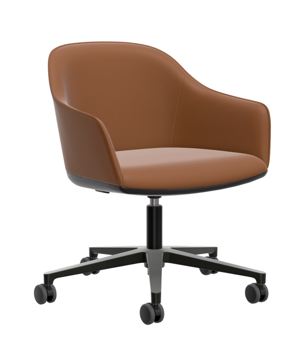 Vitra  Vitra Softshell Bureaustoel leer,  basic dark onderstel met wielen