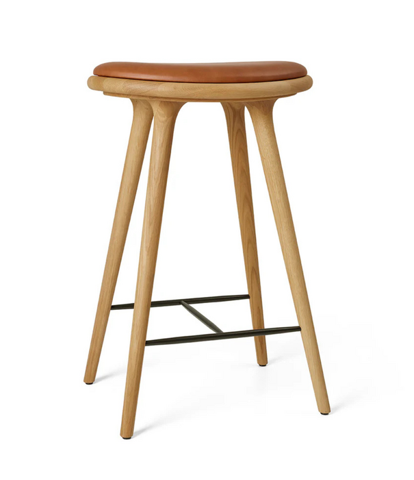 Mater Design  Mater High Stool Barkruk geolied eiken, Nuance walnoot leer