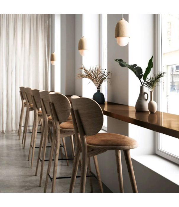 Mater Design  Mater High Stool Backrest matt oak, Nuance walnut leather 69cm