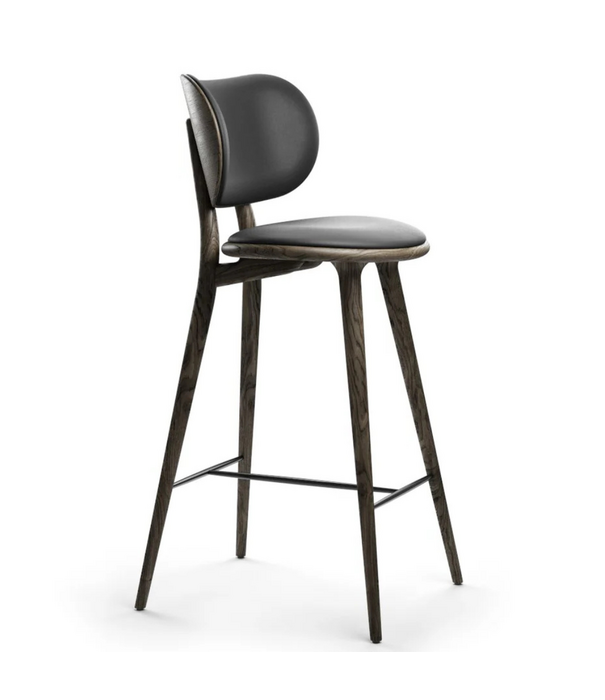 Mater Design  Mater High Stool Backrest Sirka grey oak, Ultra black leather 69cm