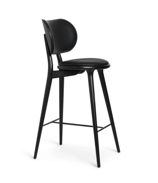 Mater Design  Mater High Stool Backrest zwart beuken, Ultra zwart leer 69cm
