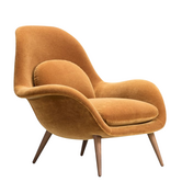 Fredericia - Swoon lounge stoel model 1770, Grand Mohair houten poten
