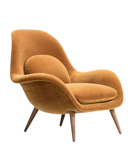 Swoon Lounge Armchair,  Grand Mohair velvet, wood base