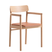Model 3446, Post Armchair oiled oak, seat cognac leather