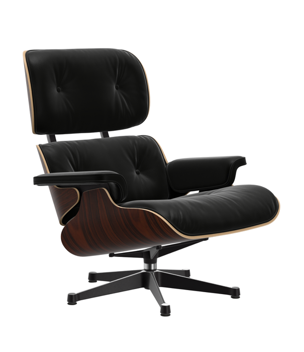 Vitra  Eames Lounge Stoel & Ottoman palisander,  premium nero leer