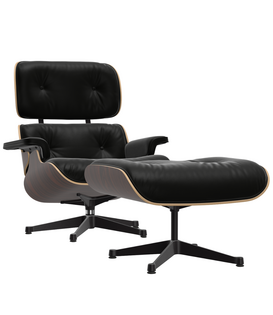 Eames Lounge Stoel & Ottoman Santos Paliss. / nero prem. F leer