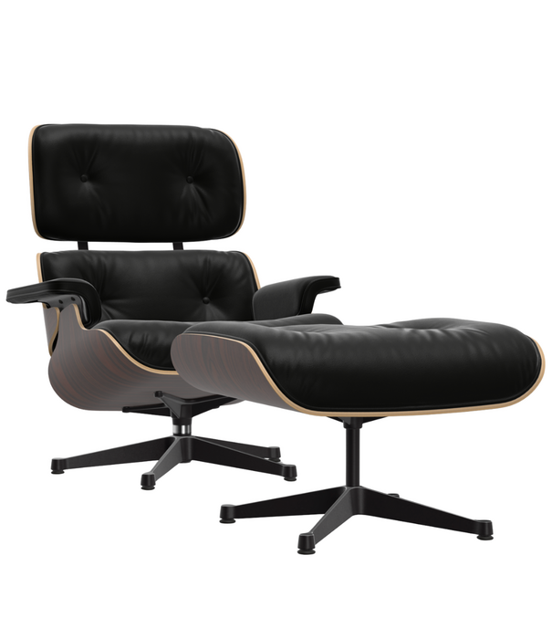Vitra  Eames Lounge Stoel & Ottoman palisander,  premium nero leer