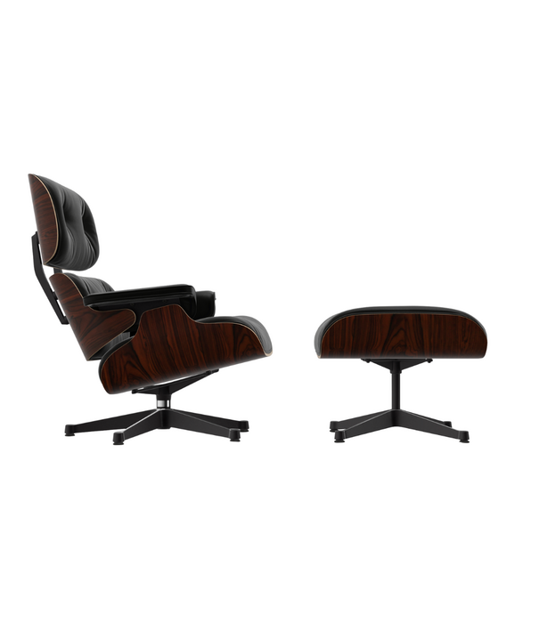 Vitra  Eames Lounge Stoel & Ottoman palisander,  premium nero leer