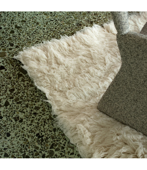 Layered  Shaggy Wool Rug - Bone White