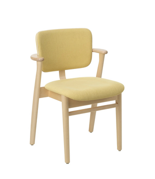 Artek Domus Chair birch, fabric Hola, cream leather piping