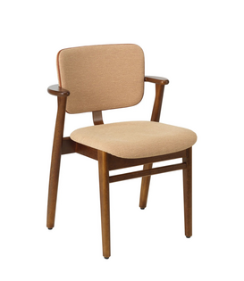 Artek Domus Chair birch walnut stained, fabric WOW RE 6722, cognac piping