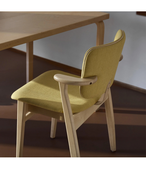 Artek  Artek Domus Chair birch walnut stained, fabric WOW RE 6722, cognac piping