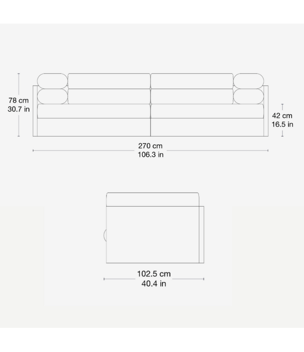 Gubi  Gubi Elegio 3-seater Sofa, fustagno 01 cream
