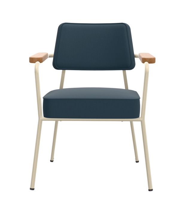 Vitra  Vitra Fauteuil Direction Eetkamerstoel ecru - Twill blue grey