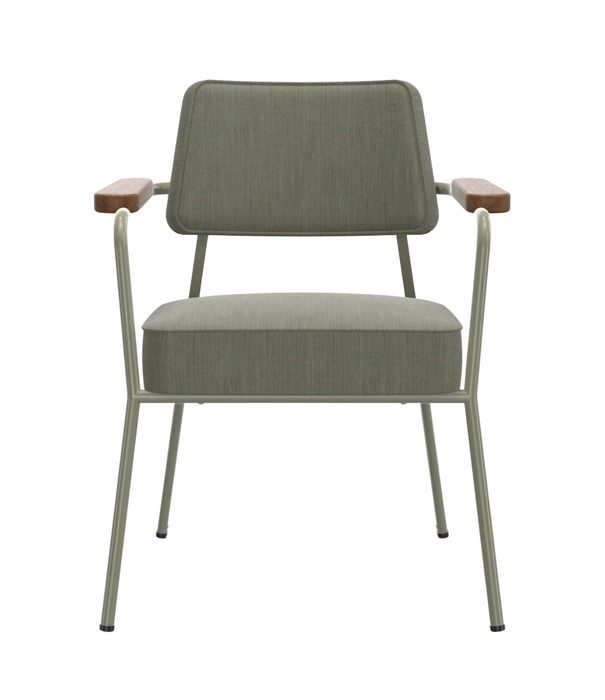 Vitra  Vitra Fauteuil Direction Eetkamerstoel Vermeer grijs - Tress emerald melange