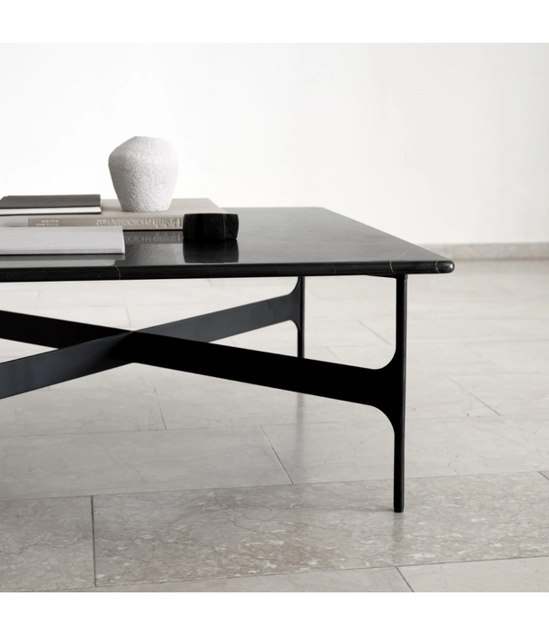 Wendelbo Floema Square Salontafel zwart Nero marmer, zwart voet