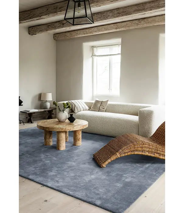 Layered  Solid Wool  Wool Rug - Sky Blue