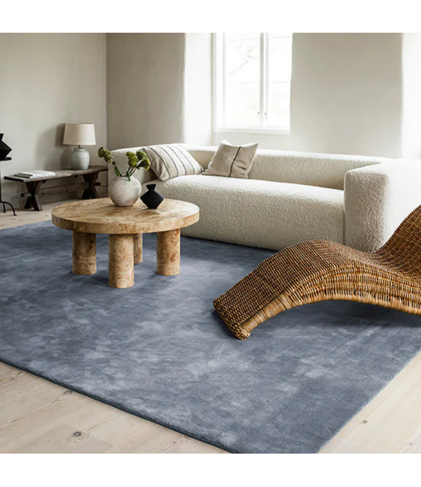 Layered  Solid Wool Rug - Sky Blue