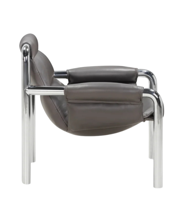 Wendelbo Atli Lounge Chair chromed legs, Parma leather graphite
