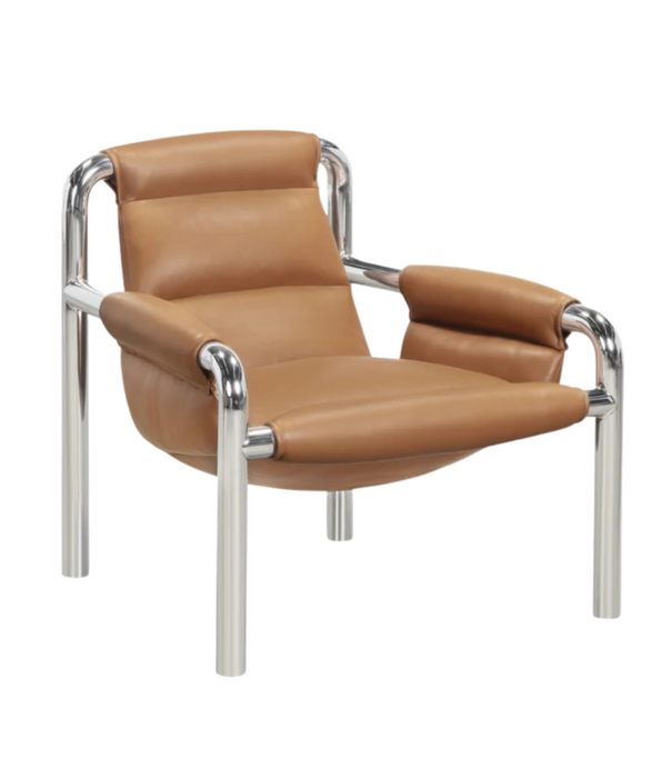 Wendelbo Atli Lounge Stoel chrome frame, Parma leer cognac