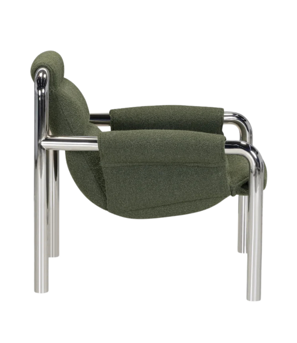 Wendelbo Atli Lounge Stoel chrome frame, Cuddle 16 donkergroen