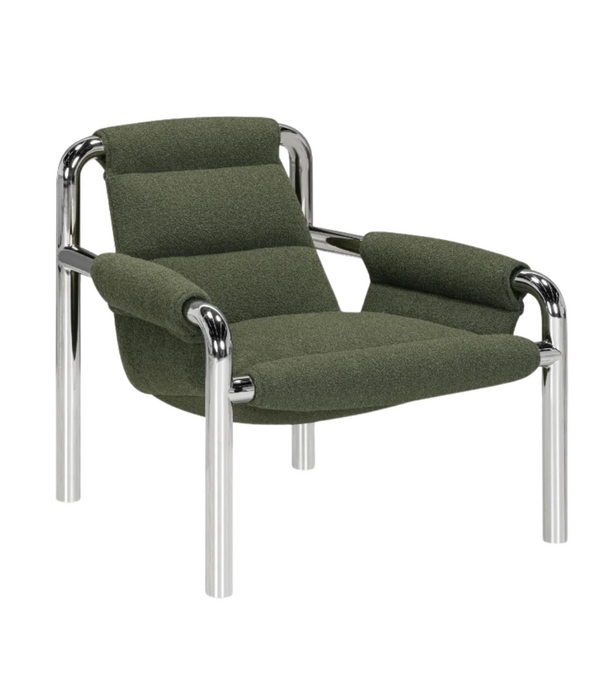 Wendelbo Atli Lounge Stoel chrome frame, Cuddle 16 donkergroen