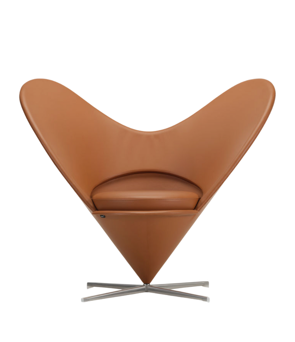 Vitra  Heart Cone Stoel - Premium F cognac leer, gesatineerd RVS voet
