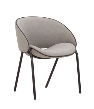 Folium Dining Chair dark brown frame, Fiord 262 taupe with mocca leather piping