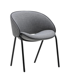 Folium Dining Chair black frame, Agata 4 grey with black leather piping