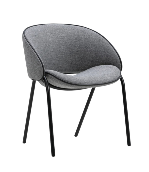 Wendelbo Folium Dining Chair black frame, Agata 4 grey with black leather piping