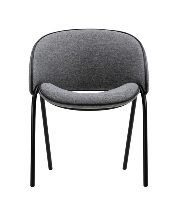 Wendelbo Folium Dining Chair black frame, Agata 4 grey with black leather piping