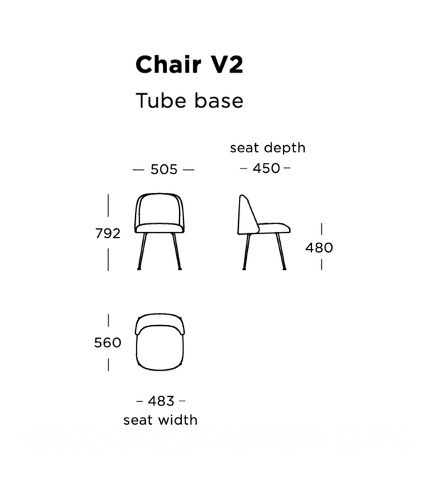 Wendelbo Event V2 Dining Chair black tube, Moss 0010 grey