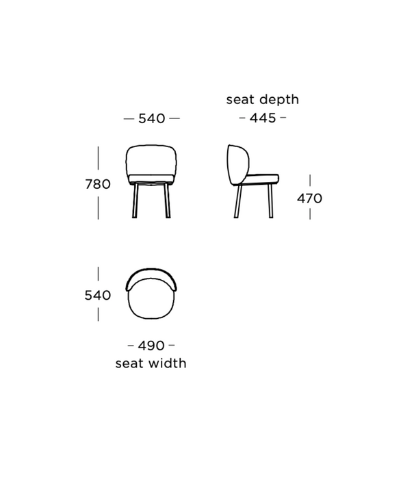 Wendelbo Ovata Dining Chair fully upholstered, black oak legs