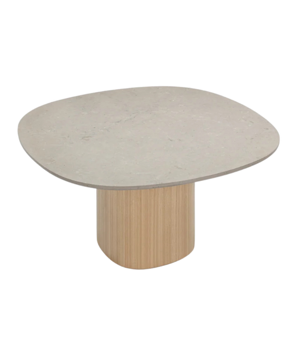 Wendelbo Ovata Eettafel licht eiken voet, Jura kalksteen grijs