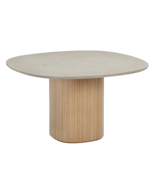 Ovata Dining Table light oak base, Jura grey limestone 130cm