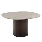 Ovata Dining Table dark oak base, Jura grey limestone