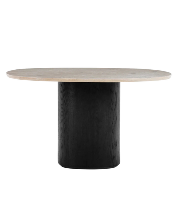 Wendelbo Ovata Eettafel zwart eiken voet, Jura kalksteen grijs