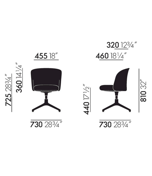 Vitra  Mikado Side Stoel Hola canary, 4 ster onderstel aluminium gepolijst