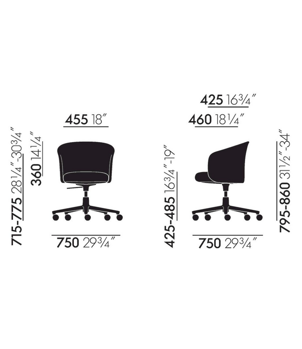 Vitra   Mikado Armstoel Cento grey/black, 5 star base black