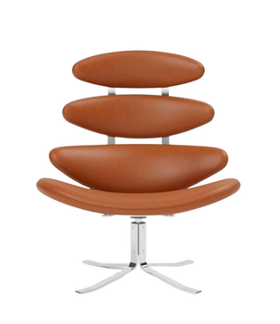 Corona Lounge Chair cognac Max leather , brushed steel frame