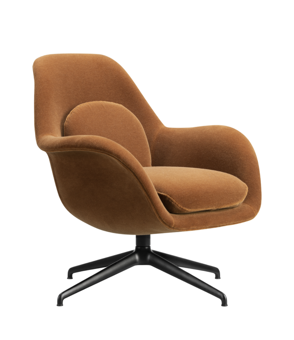 Fredericia  Swoon Lounge Petit Armstoel Grand Mohair, zwart swivel onderstel