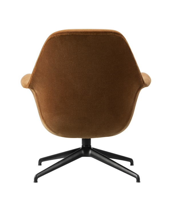 Fredericia  Swoon Lounge Petit Armstoel Grand Mohair, zwart swivel onderstel